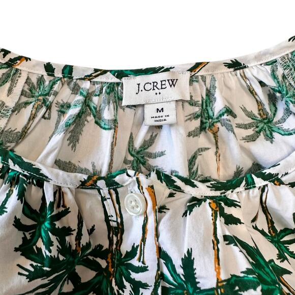JCREW Palm Trees Tropical Printed Cotton Button Down Puff Sleeve Top Size Medium - Picture 2 of 7